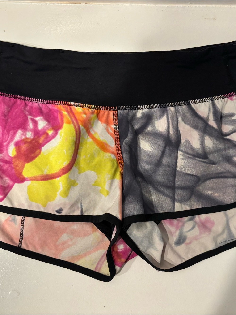 lululemon athletica Pink Yellow Multicolor Athletic Shorts with Black Waistband